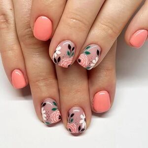 Floral Coral Press On Nails